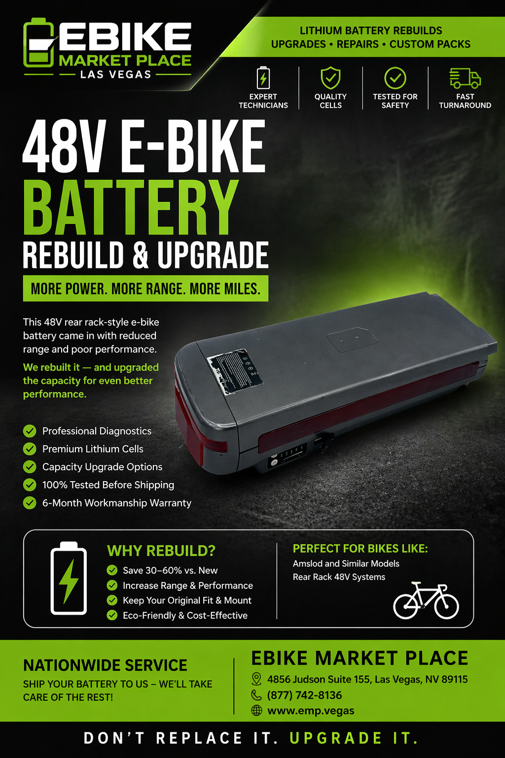 48V Rear Rack E-Bike Battery Rebuild & Capacity Upgrade | Restore Power & Range