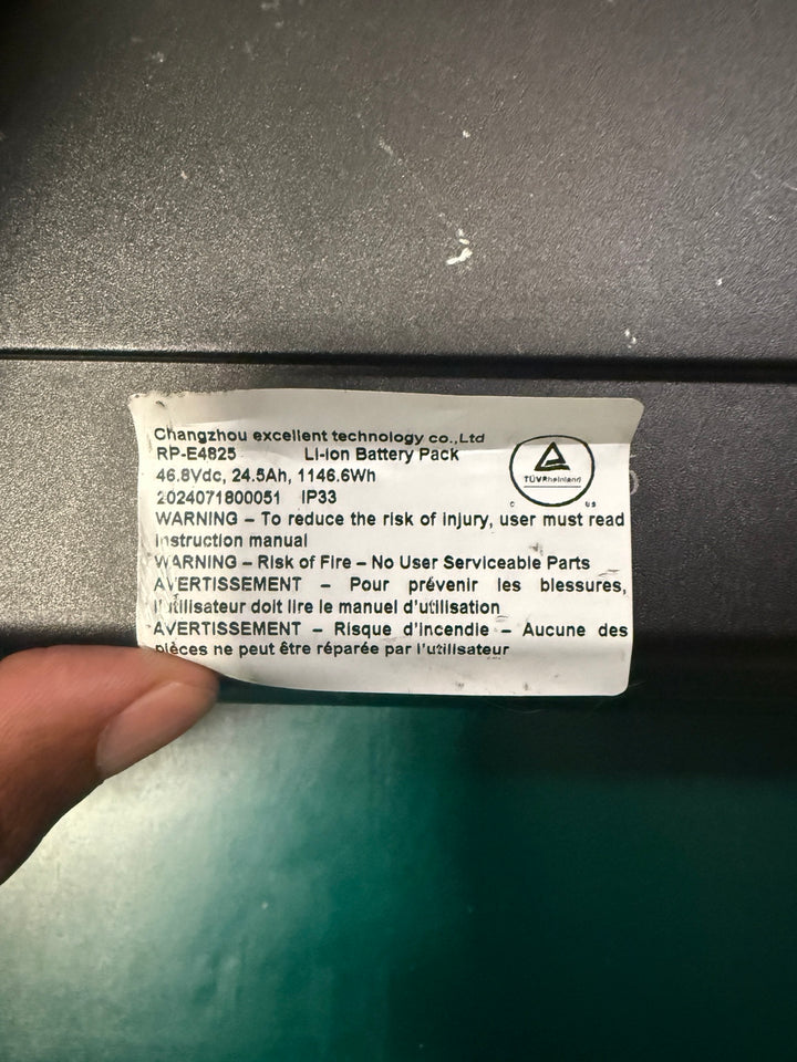 Reention style eBike battery specification label showing 46.8V 24.5Ah 1146.6Wh