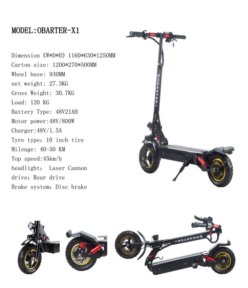 OBARTER - X1 Electric Scooter [48V 800W]